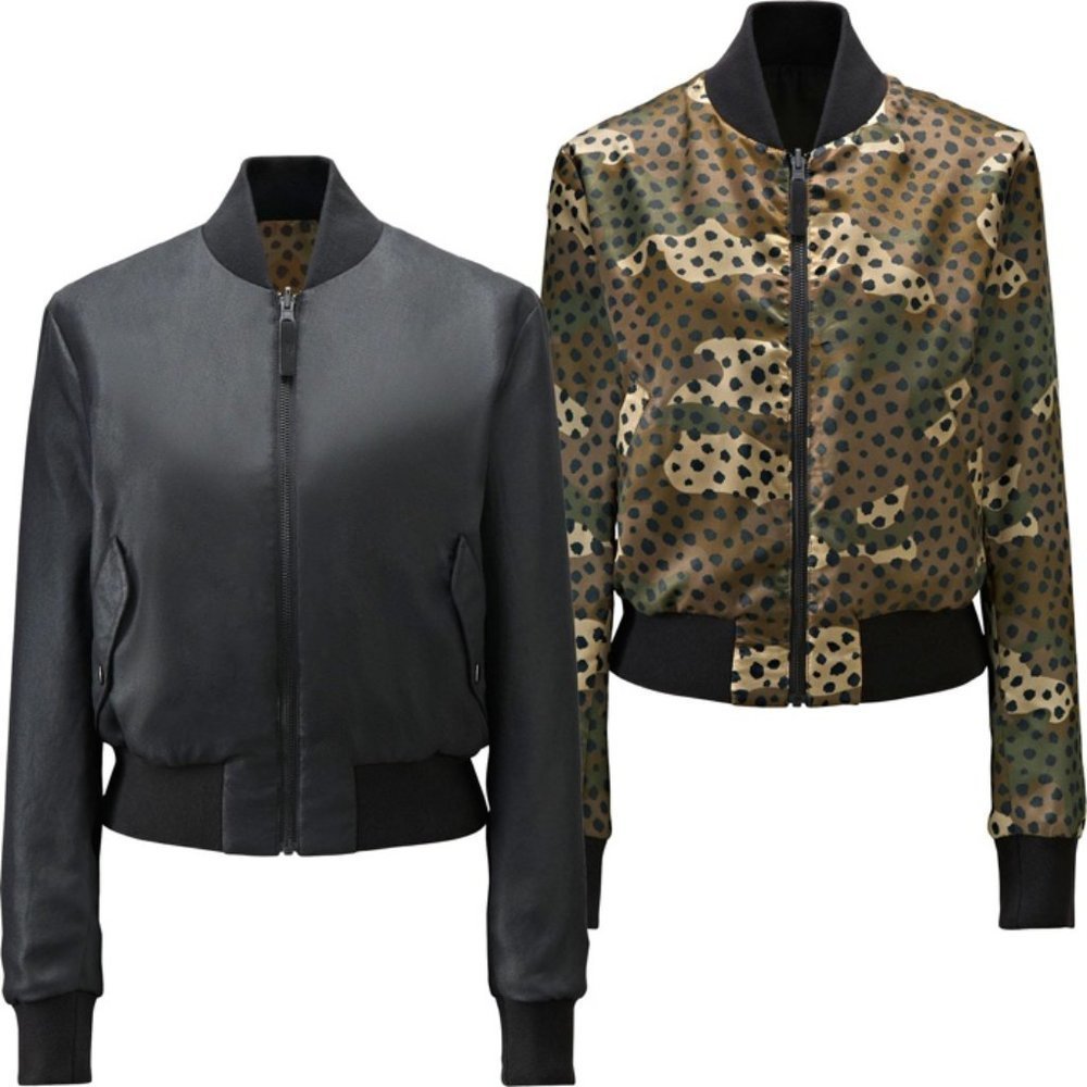 Uniqlo Bomber Jacket - Reversible Black and Camo Animal Print